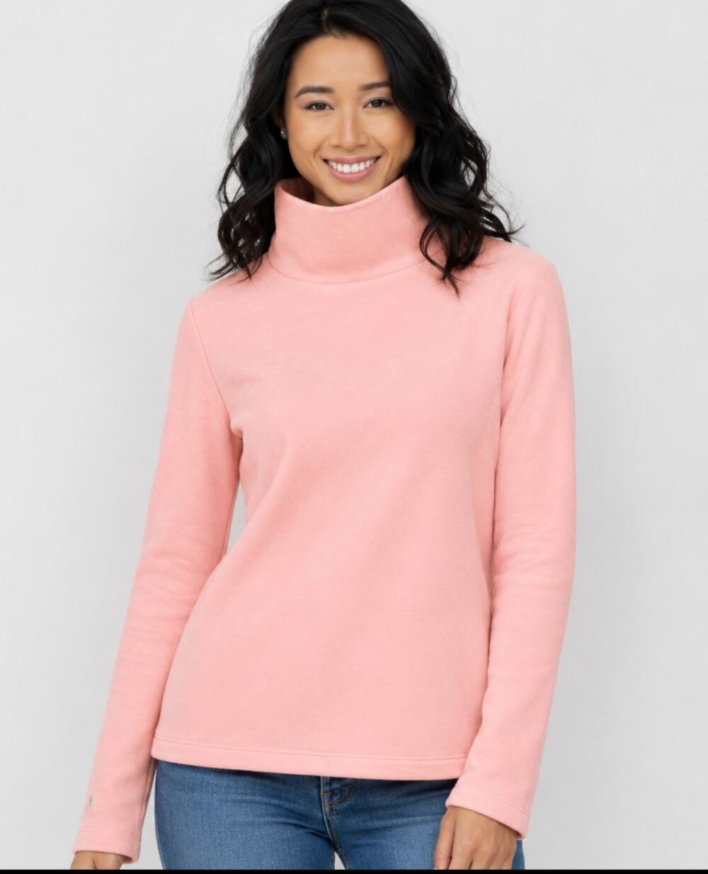 Dudley Stephens Pink Vello Fleece Mock Neck Pullover Top Large Made in USA